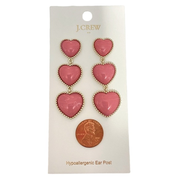 J. CREW Heart Drop Earrings Punk Triple Heart Dangle Earrings NWT - Picture 3 of 7